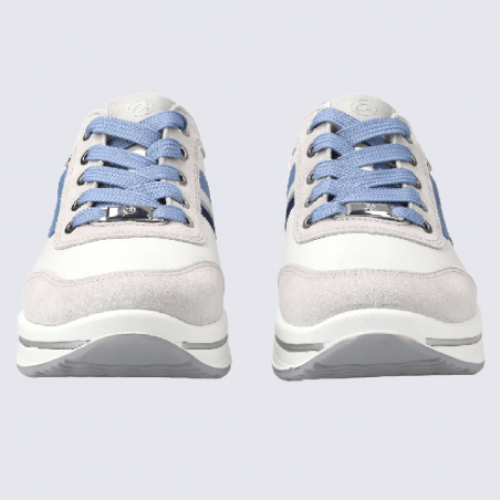 Baskets Ara, baskets Sapporo pour femme en cuir blanc et bleu