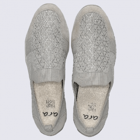 Mocassins Ara, slip-on Lissabon à strass femme en textile gris galet