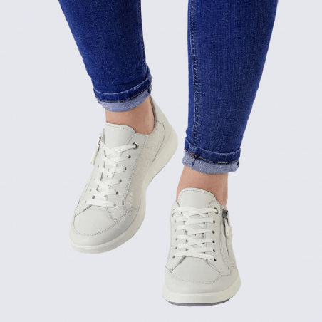 Baskets Ara, baskets Roma femme en cuir blanc nebbia