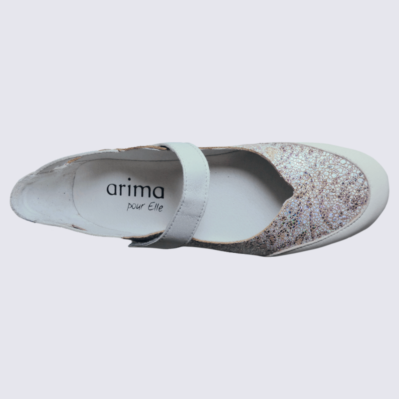 Ballerines Arima, ballerines à bride velcro femme en cuir pailleté beige