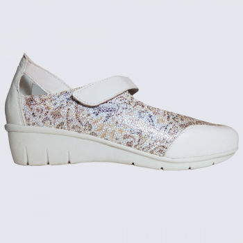 Ballerines Arima, ballerines à bride velcro femme en cuir pailleté beige