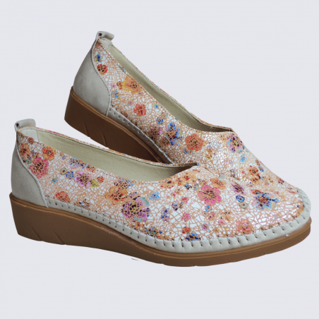 Ballerines Arima, ballerines à enfiler motif floral femme en cuir beige