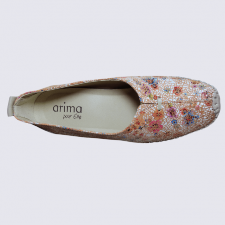 Ballerines Arima, ballerines à enfiler motif floral femme en cuir beige