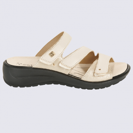 Mules Westland by Josef Seibel, mules/sandales femme en cuir creme/doré