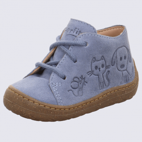 Baskets Superfit, baskets basses motif animaux unisexe en cuir bleu