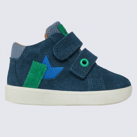 Baskets Superfit, baskets tendances garçons en cuir bleu et vert