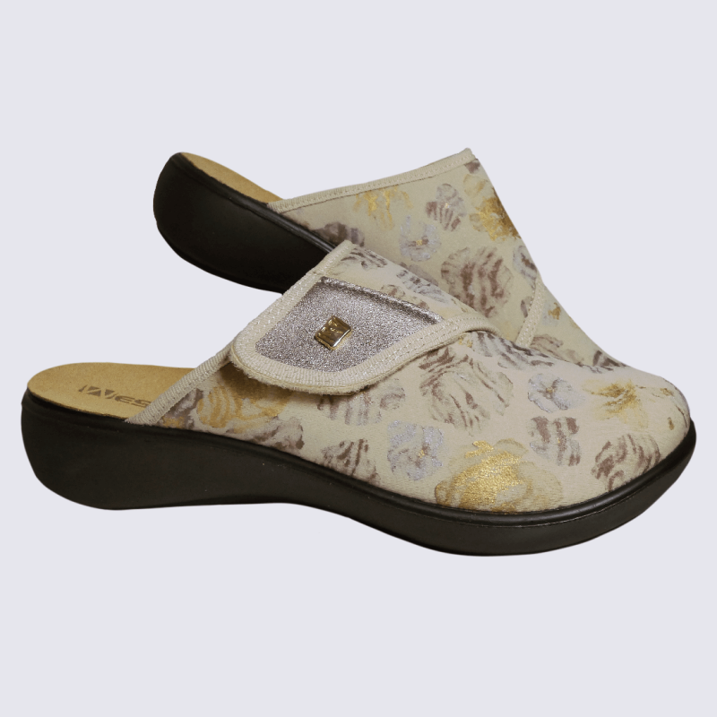 Mules Westland by Josef Seibel, mules confortables d'été femme en cuir et textile beige
