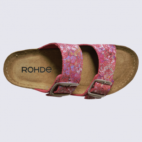 Mules Rohde, mules à deux brides fleuris femme en cuir rouge cerise