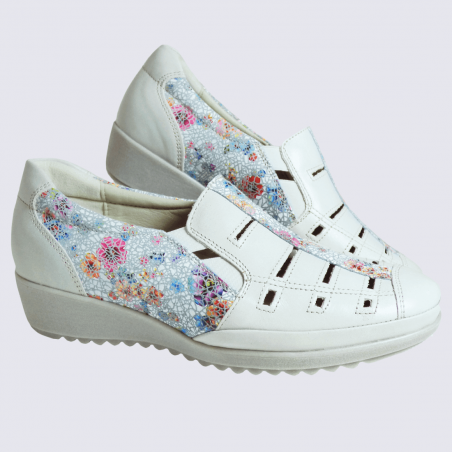 Chaussures Arima, chaussures ouvertes fleuris femme en cuir gris ice