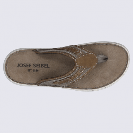 Tongs Josef Seibel, nu-pieds confortables homme en cuir et tissu brun