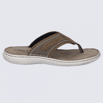 Tongs Josef Seibel, nu-pieds confortables homme en cuir et tissu brun