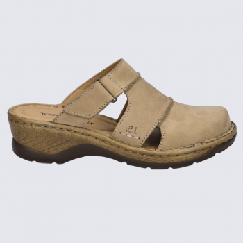Mules Josef Seibel, mules d'été effet sabot femme en cuir beige sable