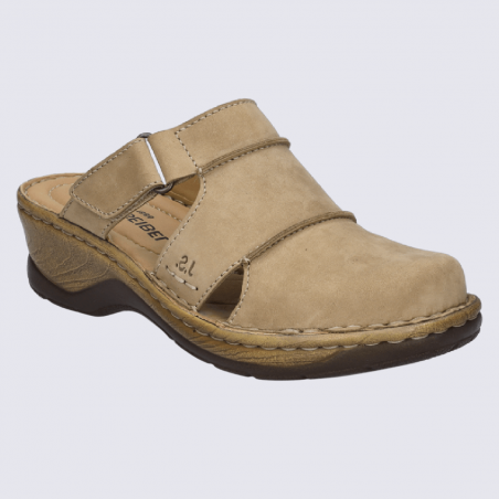 Mules Josef Seibel, mules d'été effet sabot femme en cuir beige sable