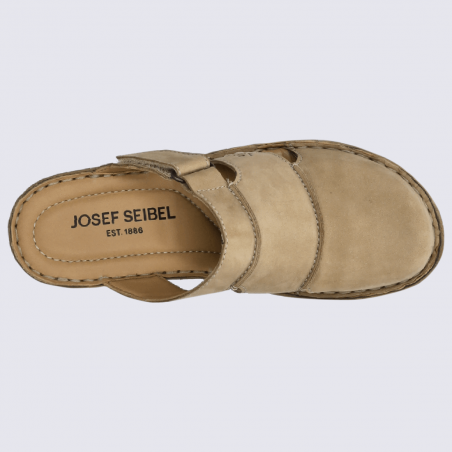 Mules Josef Seibel, mules d'été effet sabot femme en cuir beige sable
