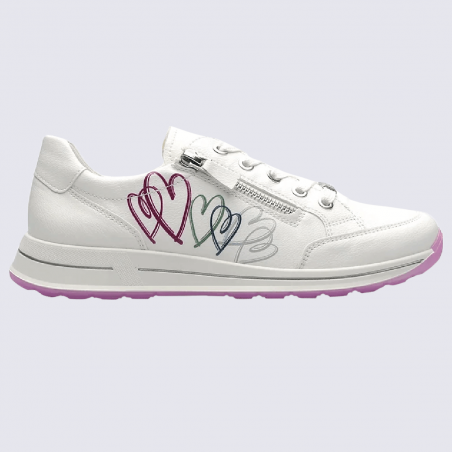 Baskets Ara, baskets tendances femme en cuir blanc cœur