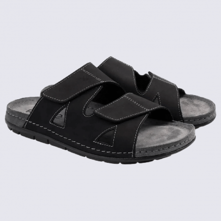 Mules Rohde, mules confortables homme en cuir noir