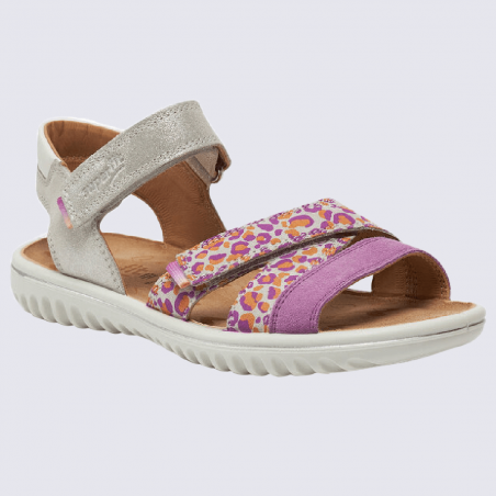 Sandales Superfit, sandales motif léopard filles en cuir nubuck gris et violet