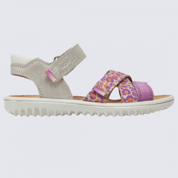 Sandales Superfit, sandales motif léopard filles en cuir nubuck gris et violet