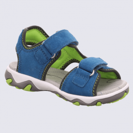 Sandales Superfit, sandales motif foot garçon en cuir bleu et gris