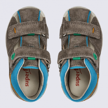 Sandales Superfit, sandales colorées Boomerang garçon en cuir gris/turquoise