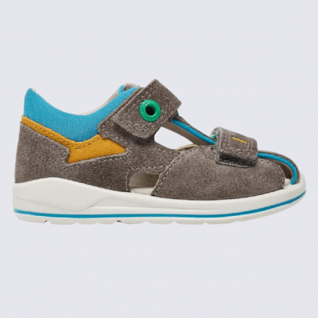 Sandales Superfit, sandales colorées Boomerang garçon en cuir gris/turquoise