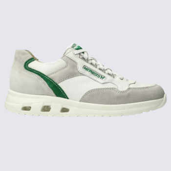Baskets Mephisto, sneakers tendances homme en cuir lisse blanc et vert