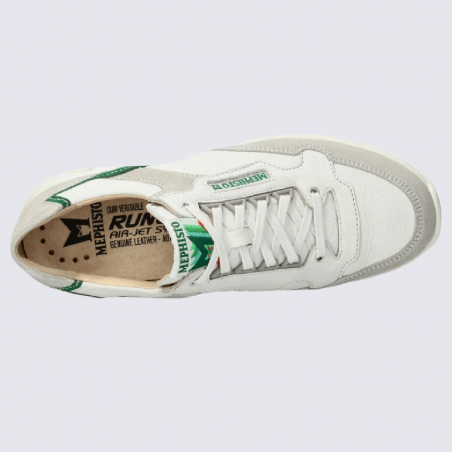 Baskets Mephisto, sneakers tendances homme en cuir lisse blanc et vert
