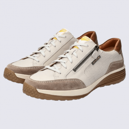 Baskets Mephisto, sneakers élégantes homme en cuir lisse creme/brun