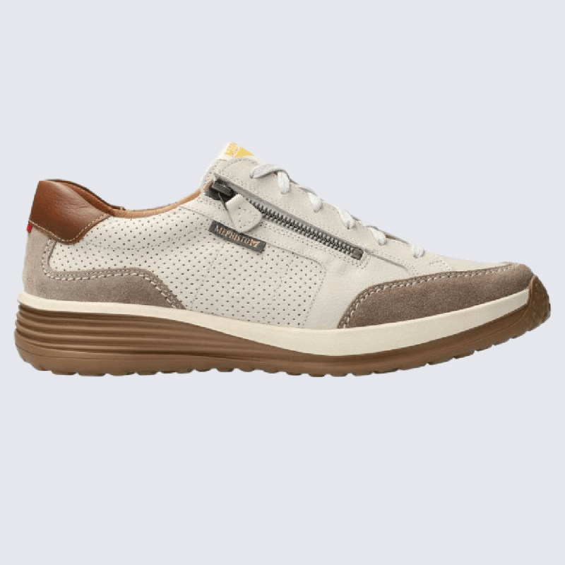 Baskets Mephisto sneakers elegantes homme en cuir lisse creme brun Igert Chaussures Maroquinerie