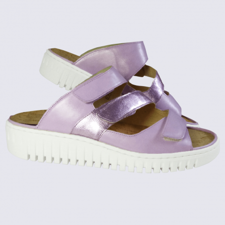 Sandales Waldlaufer, mules tendances métallisées femme en cuir violet lavande