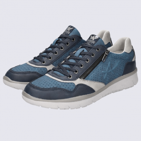 Baskets Allrounder, baskets confortables Majestro homme en cuir bleu indigo