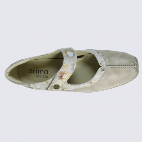 Ballerines Arima, ballerines à bride velcro femme en cuir beige