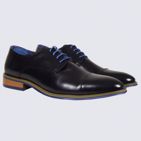 Derbies Kdopa, derbies tendances laçage et semelle bleu homme en cuir noir