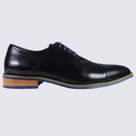 Derbies Kdopa, derbies tendances laçage et semelle bleu homme en cuir noir