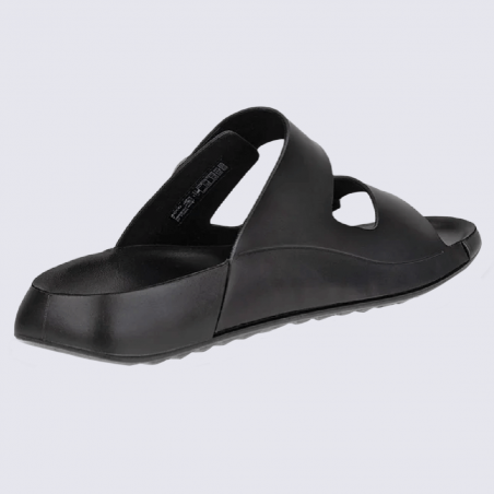 Mules Ecco, sandales deux brides femme en cuir noir