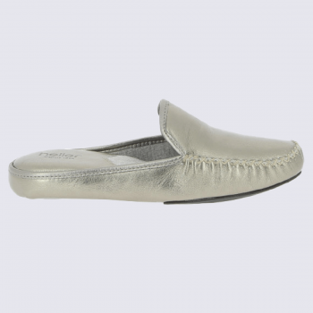 Mules Heller, mules mocassins d'interieur femme en cuir verni métallisé