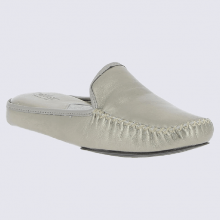 Mules Heller, mules mocassins d'interieur femme en cuir verni métallisé