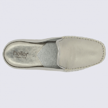 Mules Heller, mules mocassins d'interieur femme en cuir verni métallisé