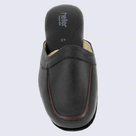 Mules Heller, mules d'interieur Dino homme en cuir noir et rouge