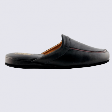 Mules Heller, mules d'interieur Dino homme en cuir noir et rouge