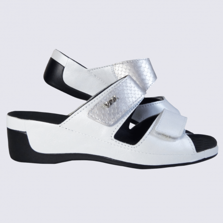 Mules Vital, mules confortables écailles métallisées femme en cuir blanc et argent