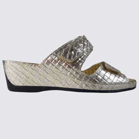 Mules Vital, mules confortables tressées femme en cuir doré