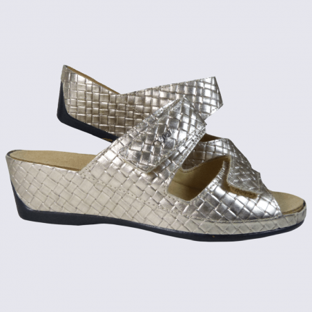 Mules Vital, mules confortables tressées femme en cuir doré