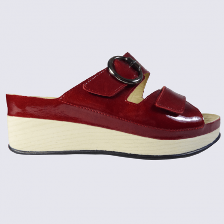 Mules Vital, mules à plateformes femme en cuir rouge cerise