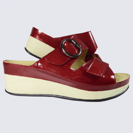 Mules Vital, mules à plateformes femme en cuir rouge cerise