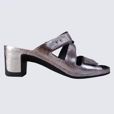 Mules Vital, mules à talon tendances femme en cuir violet métallisé