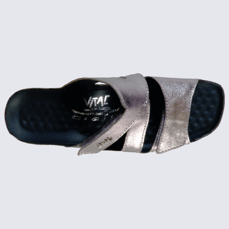 Mules Vital, mules à talon tendances femme en cuir violet métallisé