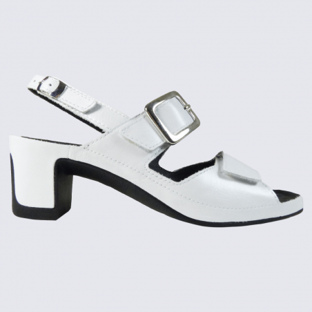 Sandales Vital, sandales à velcro et boucle argent femme en cuir blanc