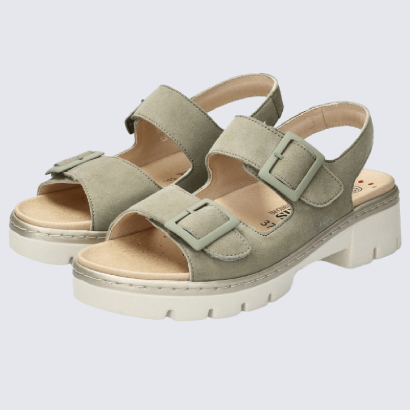Sandales Mobils, sandales confortables et tendances femme en cuir kaki clair