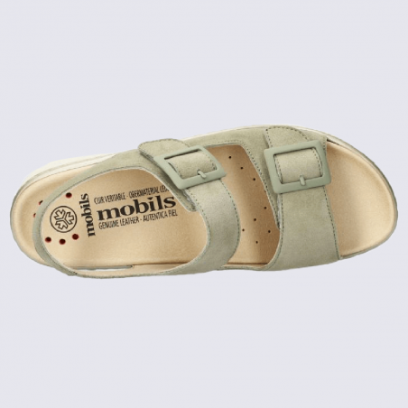 Sandales Mobils, sandales confortables et tendances femme en cuir kaki clair